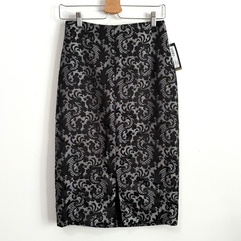 Worthington Pencil Skirt 4 Black Gray Jacquard Front Slit Party Cocktail NEW